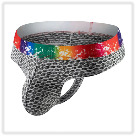 Rainbow 'U' Pouch Grid Thong